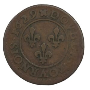 Double tournois – Louis XIII – 1629 D Lyon – 3,28 g – 22 mm – Cuivre – Type 6