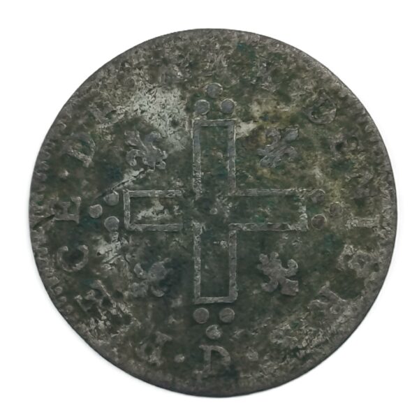 XXX deniers « Mousquetaire » – Louis XIV – 1712 D Lyon – 2,05 g – 23 mm – Billon – Image 2