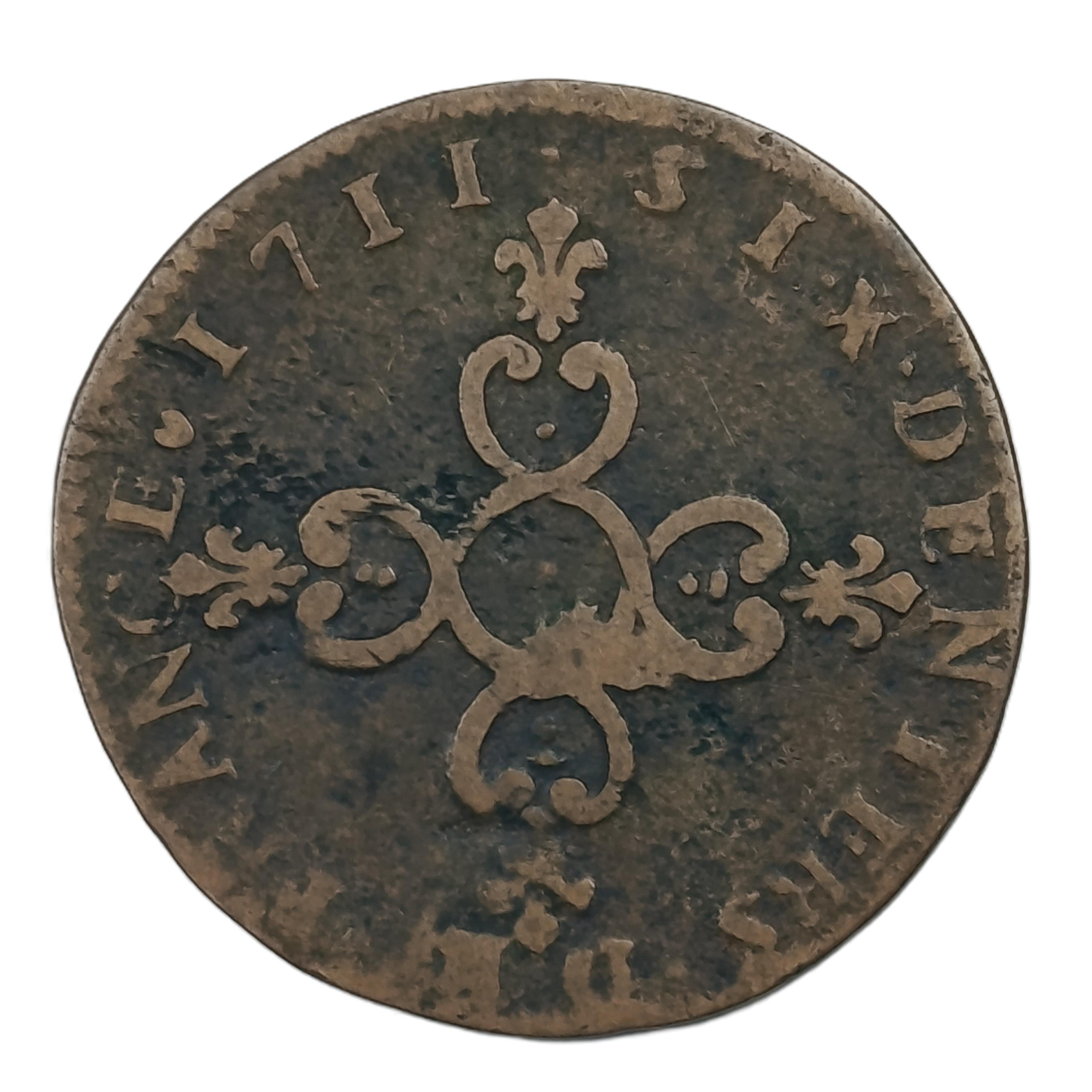 6 deniers « Dardenne » – Louis XIV – Aix 1711 – 4,56 g – 25 mm