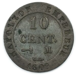 10 centimes Napoléon Ier – N couronné – 1809 M (Toulouse) – Billon – 2,17 g Qualité TTB+