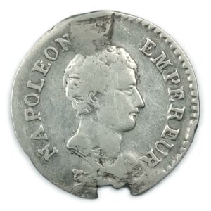 ¼ franc Napoléon Empereur – Calendrier grégorien – 1806 A (Paris) Argent État B– (traces de monture)