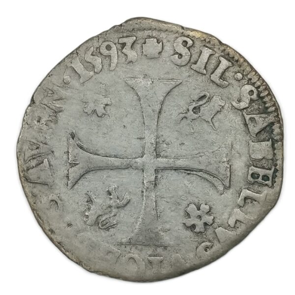 Douzain – Clément VIII (Silvio Savelli vice-légat) – 1593 A (Avignon) – Argent billon – État B+ – Image 2