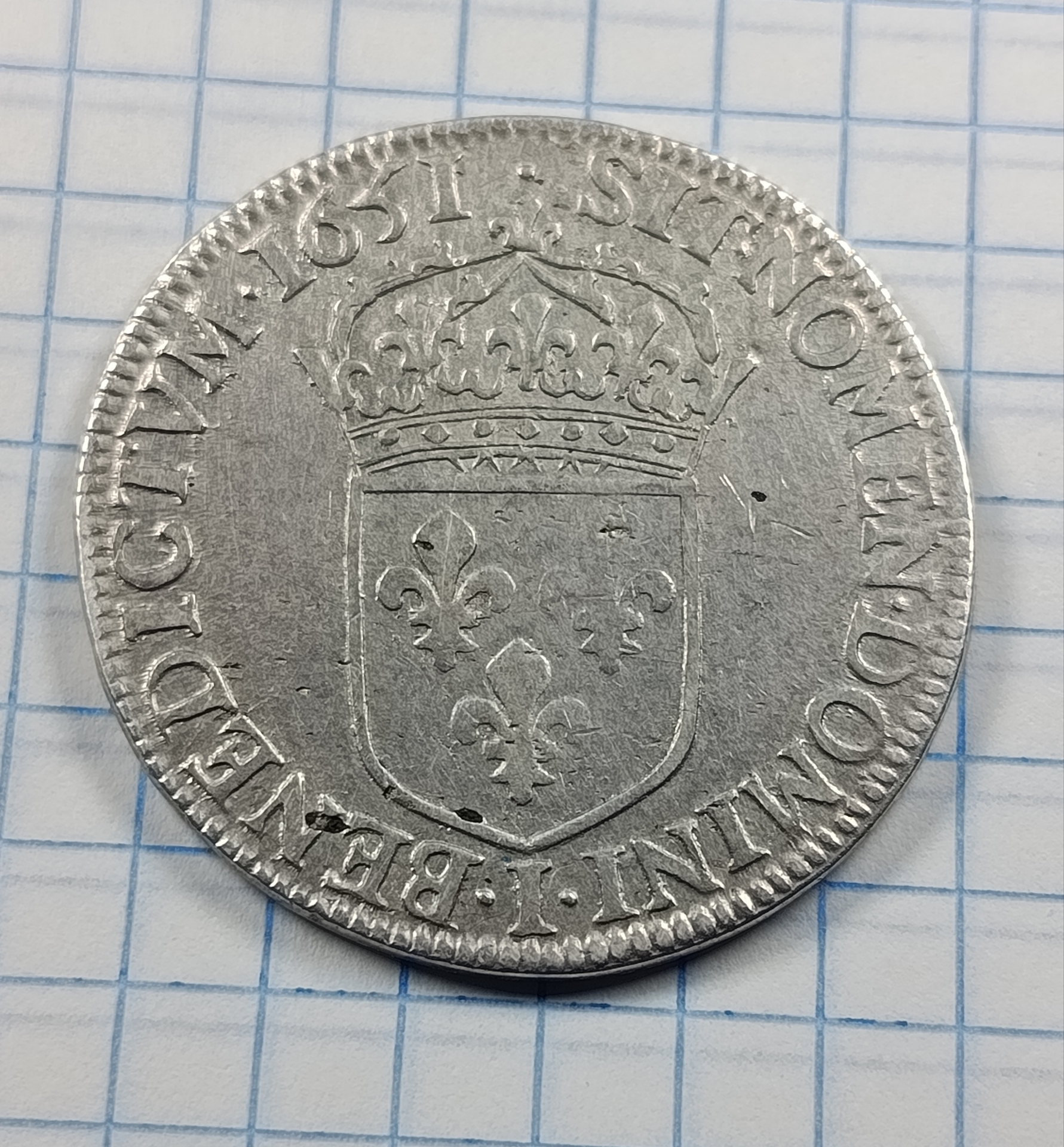 Demi écu à la mèche longue de Louis XIV 1651 I (Limoges) TB – Image 2